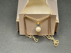 Vintage Avon March Birthstone Simulated Aquamarine Gold Tone Pendant Necklace
