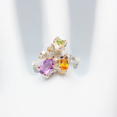 Not Enhanced Natural Amethyst Citrine Silver Ring 925 Sterling /RVS119