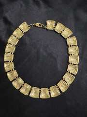 Vintage 1980s Gold Tone Enamel Geometric Panel Collar Choker Statement Necklace