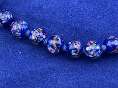 vintage Czech Venetian style glass bead necklace navy blue 17″