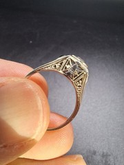 Antique Art Deco 18k White Gold Diamond Sapphire Ring Size 6