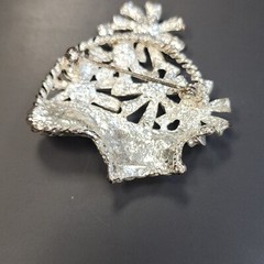 Vintage Silver-tone Flower Basket Brooch