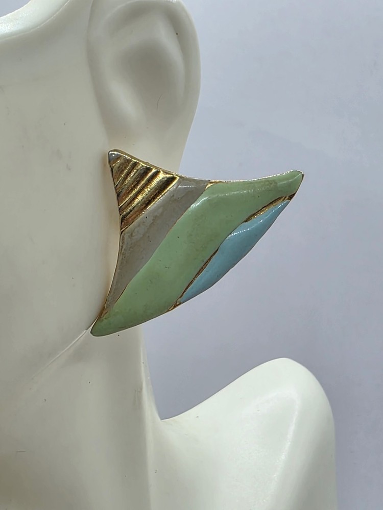 VTG Abstract Mountain Modern Art Statement Metal Pierced Earrings 1″