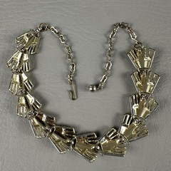 Vintage Art Deco Link Necklace Gold Tone Fan Statement Adjustable 13–14″