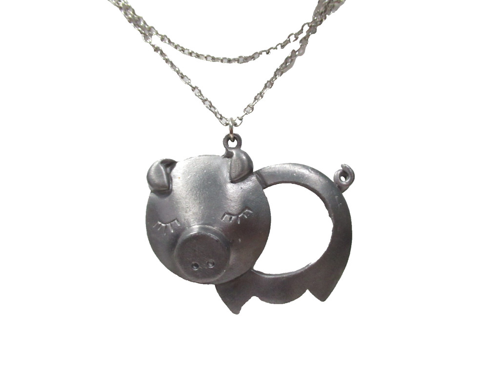 PEWTER OR PLATED PIGGY PIG PENDANT NECKLACE DESIGNER