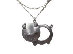 PEWTER OR PLATED PIGGY PIG PENDANT NECKLACE DESIGNER