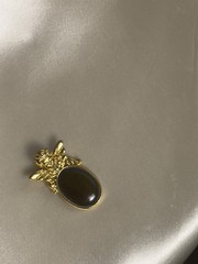 Vintage 1990s Gold Tone Angel Pendant with Deep Green Cabochon – 1.25 x 0.9 Inch