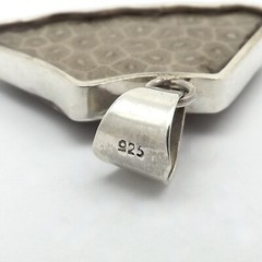 Vintage Sterling Silver Fossil Coral Fossilized Fan Whale Tail Charm Pendant