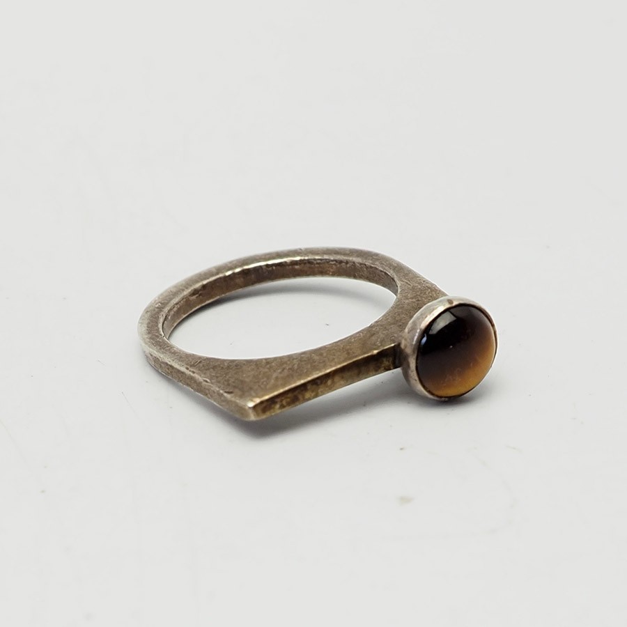 Fun OOAK sterling silver tiger eye square geometry ring size 6.75