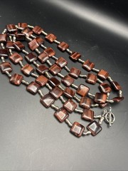 Vintage Red Tiger Eye Natural Stone Sterling Silver Chunky Long Necklace 148 Gr