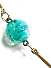 Murano Sommerso Lampwork Art Glass Gold Ocean Aqua Beaded Station Necklace VTG