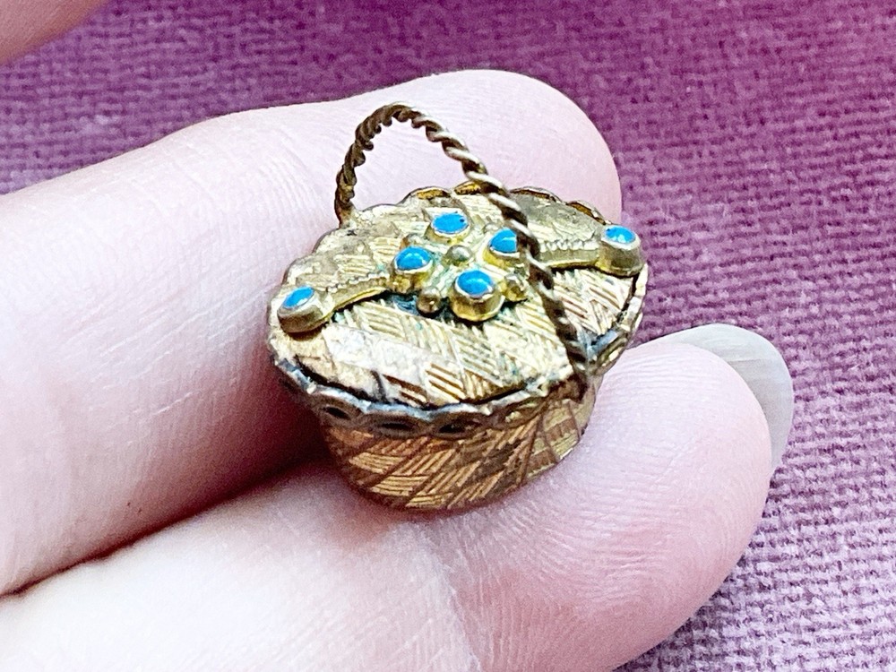 Antique Victorian Gold Filled BASKET with Stones Charm Watch Fob Pendant