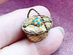Antique Victorian Gold Filled BASKET with Stones Charm Watch Fob Pendant