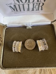 NOLAN MILLER SIGNED GLAMOUR COLLECTION HALF HOOP EARRINGS PIERCED BAGUETTE New