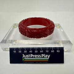 Large Vintage Carved Cherry Red Bakelite Bangle Bracelet