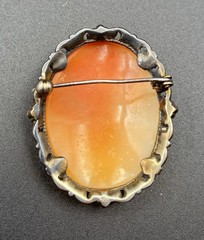 Antique Nouveau Carved PORTRAIT Shell Cameo Brooch Filigree STERLING Silver
