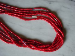 Vintage Antique Venetian Red White Heart Trade Bead Necklace