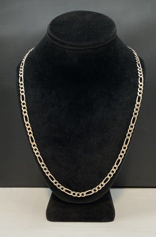 Sterling Silver 925 Figaro Chain Necklace 23″ 5mm 23.9g