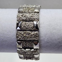 Vintage Monet Silvertone Bracelet Textured 1″ wide 7″ Fold Over Clasp No Safety