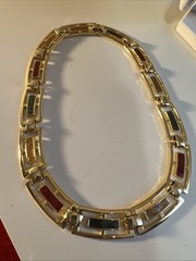 Vtg 90’s Gold Tone Enamel Choker Collar Fold Over Clasp Necklace