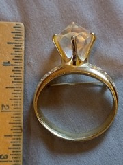 Vintage AJC Rhinestone Lucite Gold Tone Ring Brooch.