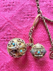 Antique Victorian Gold Filled Book Chain With Etruscan Charms OOAK