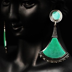 EDGAR BEREBI Original Vintage Signed Emerald Malachite Silver Designer Earrings