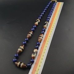 Vintage Tibetan Agate & Lapis Lazuli Necklace Zigzag Pattern Beads 22in