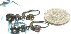 Vintage Smoky Green Rhinestone Pierced Dangle Earrings signed Sorrelli