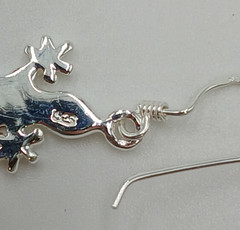 VTG 925 Gecko Lizard Earrings 1.5in Drop Sterling Silver 3gtw White MOP Inlay