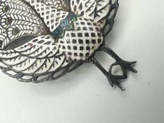Vtg Siam Sterling Silver Peacock Brooch – Niello Enamel Thai Bird Pin – As Is –