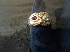 #595–VINTAGE BJC 925-14K–STERLING SILVER RING–SIZE-7–TWO STONES