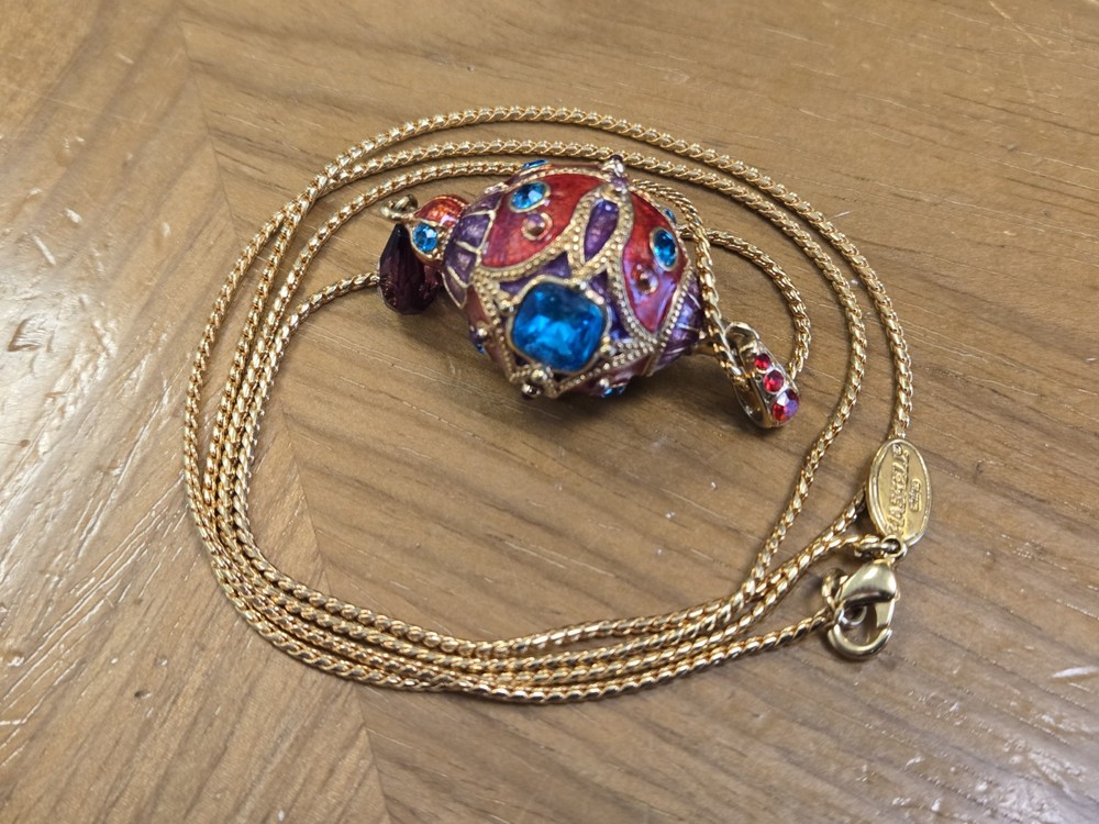 Miriam Haskell Enamel Egg Necklace 29 in with stones Nice statement piece