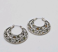 Crescent Hoop Earrings Lot 2 Pair Silver tone Pierced Bohemian Cellular 1.5 in