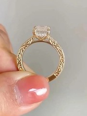 Art Deco Style Emerald Cut Lab Created Diamond 14K Gold FN Filigree Wedding Ring
