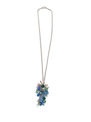 Vintage Mid Century Rhinestone Necklace Gold Tone Fringe Pendant Costume Jewelry