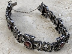 💥❤️✨VINTAGE 925 STERLING SILVER GARNET & MARCASITE MALTESE CROSS BRACELET ✨❤️💥