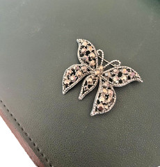 Vintage Weiss Black and Silver Rhinestone Butterfly Brooch ’50s Crystal Pin