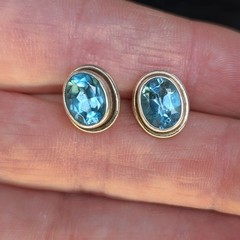 Sajen 925 Sterling Silver Blue Bezel Pendant Necklace+Stud Earring Set 💎