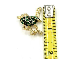 VTG Brooch Bird Pin Gold Tone Enamel Green Black Rhinestone Sparkly 1.25″