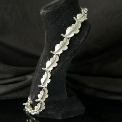Signed Judy Lee Vintage Silver Tone Leaf Necklace Panel Link 15”