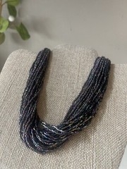 Vintage Oil Slick Iridescent Bead Torsade Necklace Statement Brass Boho Chic