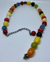 Vintage 70s Colorful Green Red Blue Black Yellow Beaded White Multi Aprox. 16”