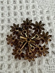 Vintage Red Daisy Flower Brooch Pin Rhinestone Center