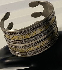 Turkmen Tekke Silver Gilt Wide Cuff Ethnic Tribal Ornate Adjustable Bracelet