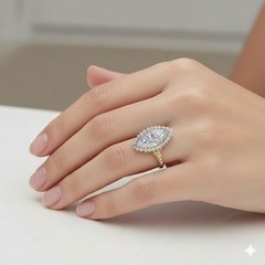 Vintage 18k Yellow Gold Engagement Ring 5.06ct.Lab-Grown Marquise Euro Diamond