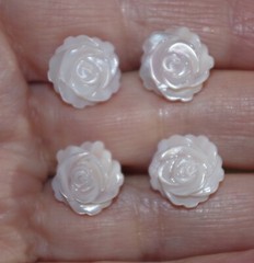 Carved Pink Rose Flower Conche Shell Mother of Pearl Fancy Stud Earrings 14k GF