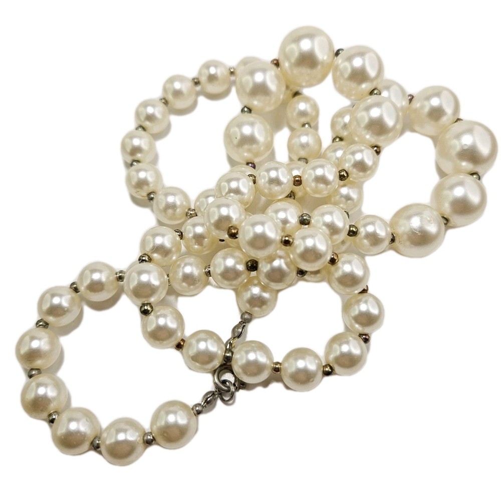 Vintage 31″ Simulated Pearl Necklace Cream Color Mid Century