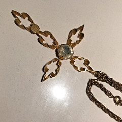 Vintage 3″ Gold Tone Cross 20″ Necklace Simulated Diamond April Birthstone