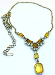 Signed VCLM Yellow & Sparkling Clear Rhinestones Choker Necklace Vintage